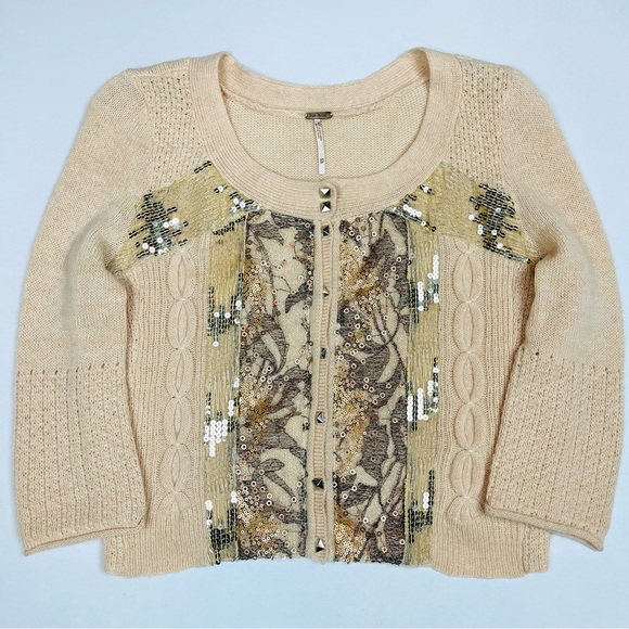 FREE PEOPLE Mixed Media Sequin Wool Cropped Cardigan/Sweater - Picture 3 of 9